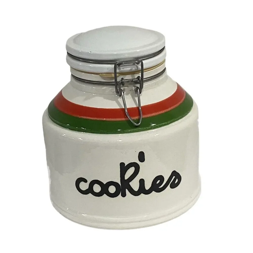 Vintage 1970s Massimo Baldelli Line Italia Cookie Jar White Red Green Ceramic